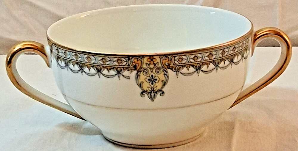 Scarce Antique 1920s Noritake The Reims Double Handle Porcelain Cream Soup Bowl
